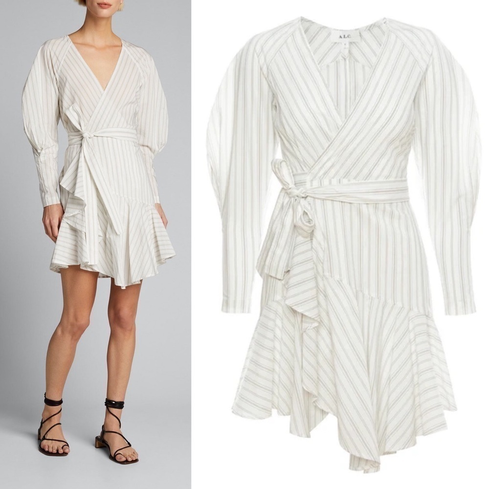 A.L.C. Enzo Dress Stripe Wrap Poplin White Salmon Size 2 NWT - Picture 9 of 9
